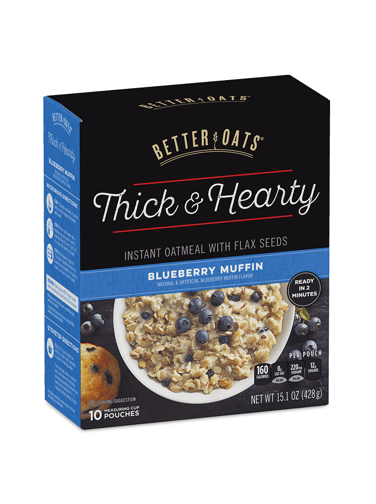 Better Oats Thick & Hearty Blueberry Muffin Instant Oatmeal box image
