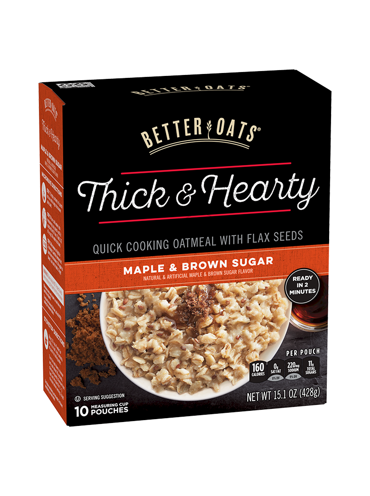 Better Oats Thick & Hearty Maple & Brown Sugar Instant Oatmeal box image