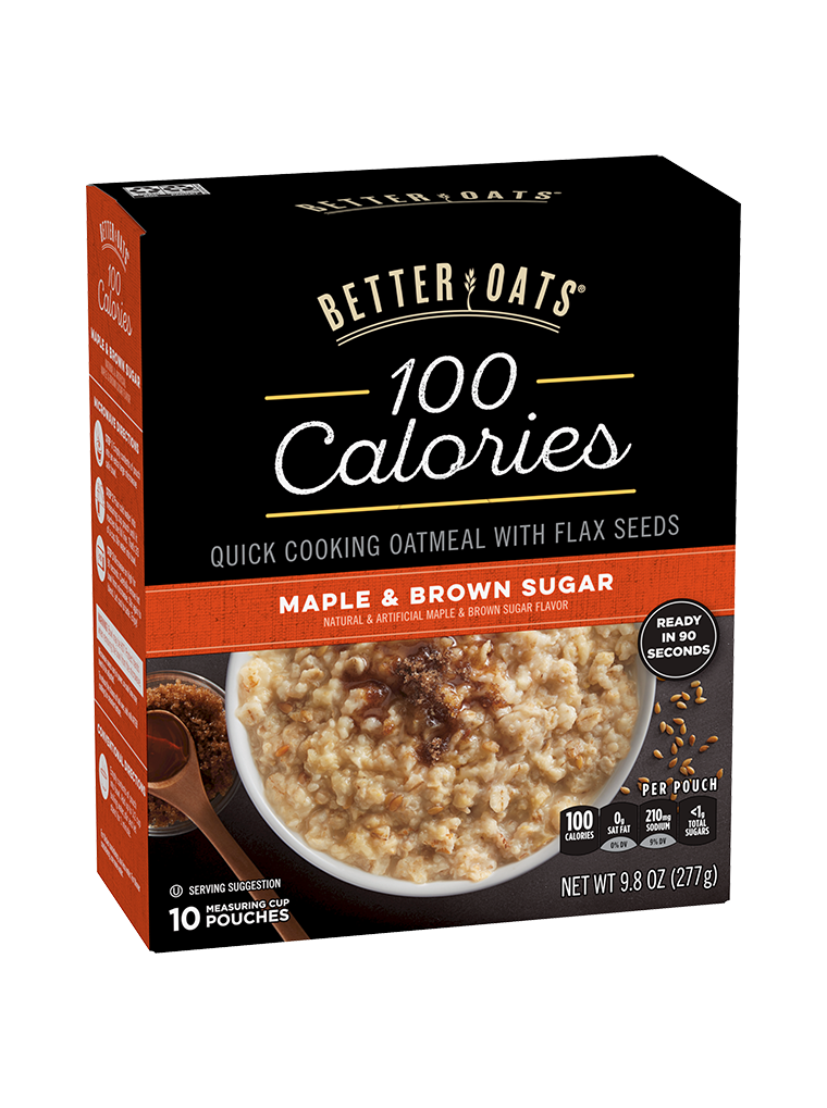 Better Oats 100 Calories Maple & Brown Sugar Instant Oatmeal box image