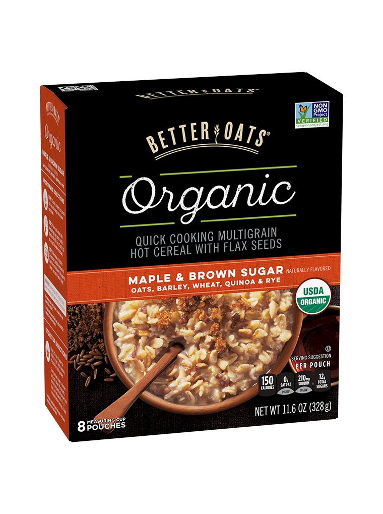 Better Oats Organic Maple & Brown Sugar Instant Oatmeal box image