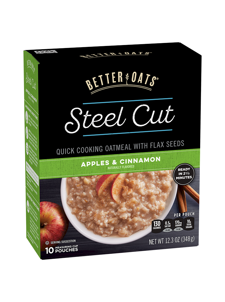 Better Oats Steel Cut Apples & Cinnamon Instant Oatmeal box image