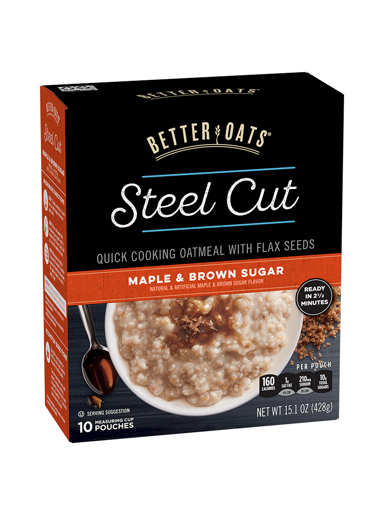 Better Oats Steel Cut Maple & Brown Sugar Instant Oatmeal box image